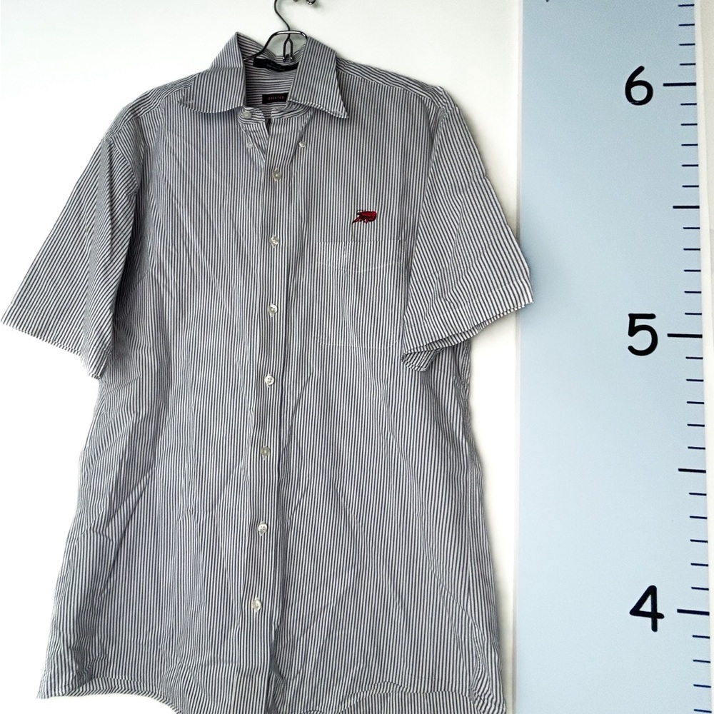 Overton Seersucker Light‎ Blue Striped Button-Down Short Sleeve Men Shirt Medium